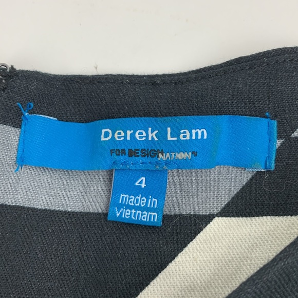 Derek Lam Linen Dress Size 4 Short Cap sleeve Zip up Geometric Multicolor Earthy - Picture 5 of 15